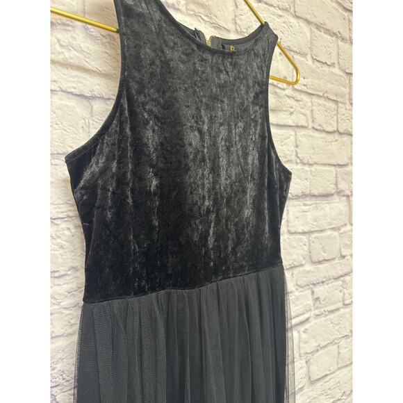 Passion Fusion Black Crushed Velvet Sheer Lace Sleeveless Witchy Maxi Dress MED - Picture 1 of 5